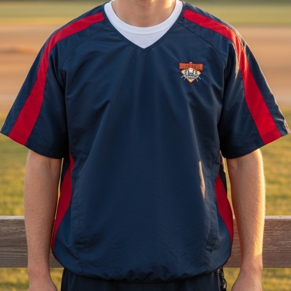 Cooperstown Dreams Park Authentic Pullover Windbreaker Navy Blue Red Mens‎ L